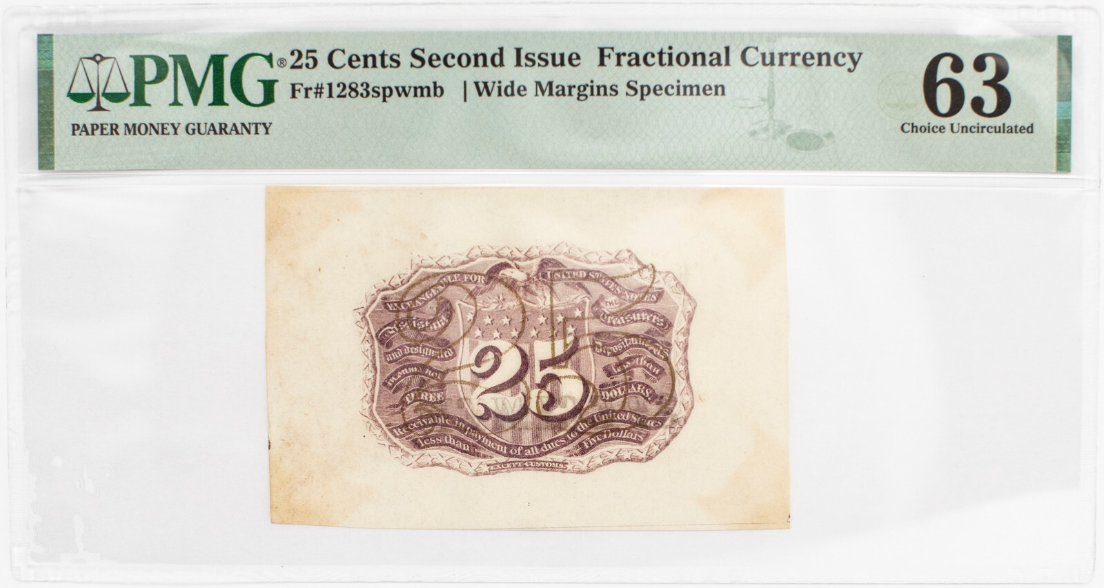 Fr-1283 spwmb, 25c Second Issue, US Fractional Currency (SPECIMEN), PMG64, Fr-1283 spwmb, 25c Second Issue, US Fractional Currency (SPECIMEN), PMG64,