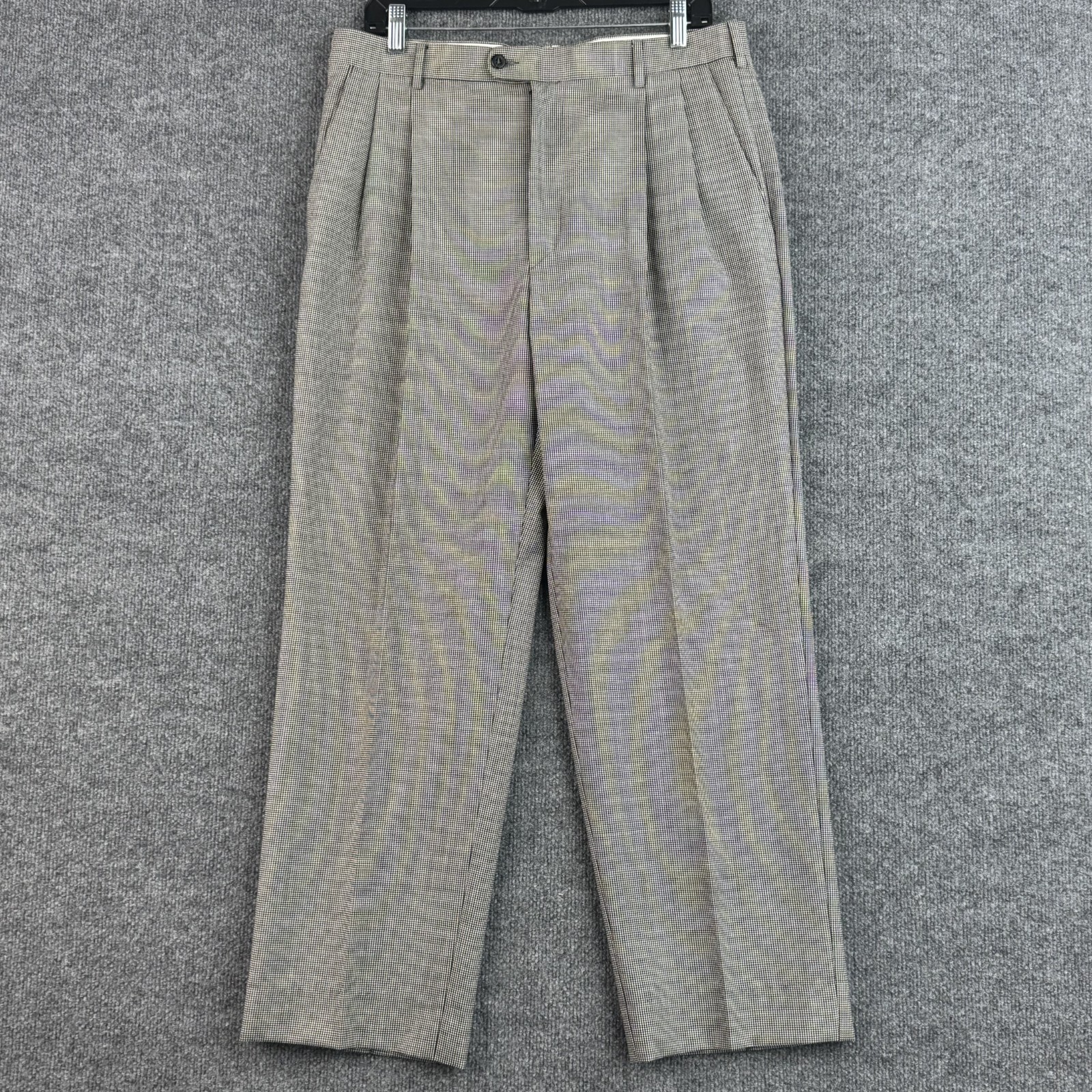 Zanella Pants Mens 34 Black White Houndstooth Wool Pleated Bennett Italy Trouser