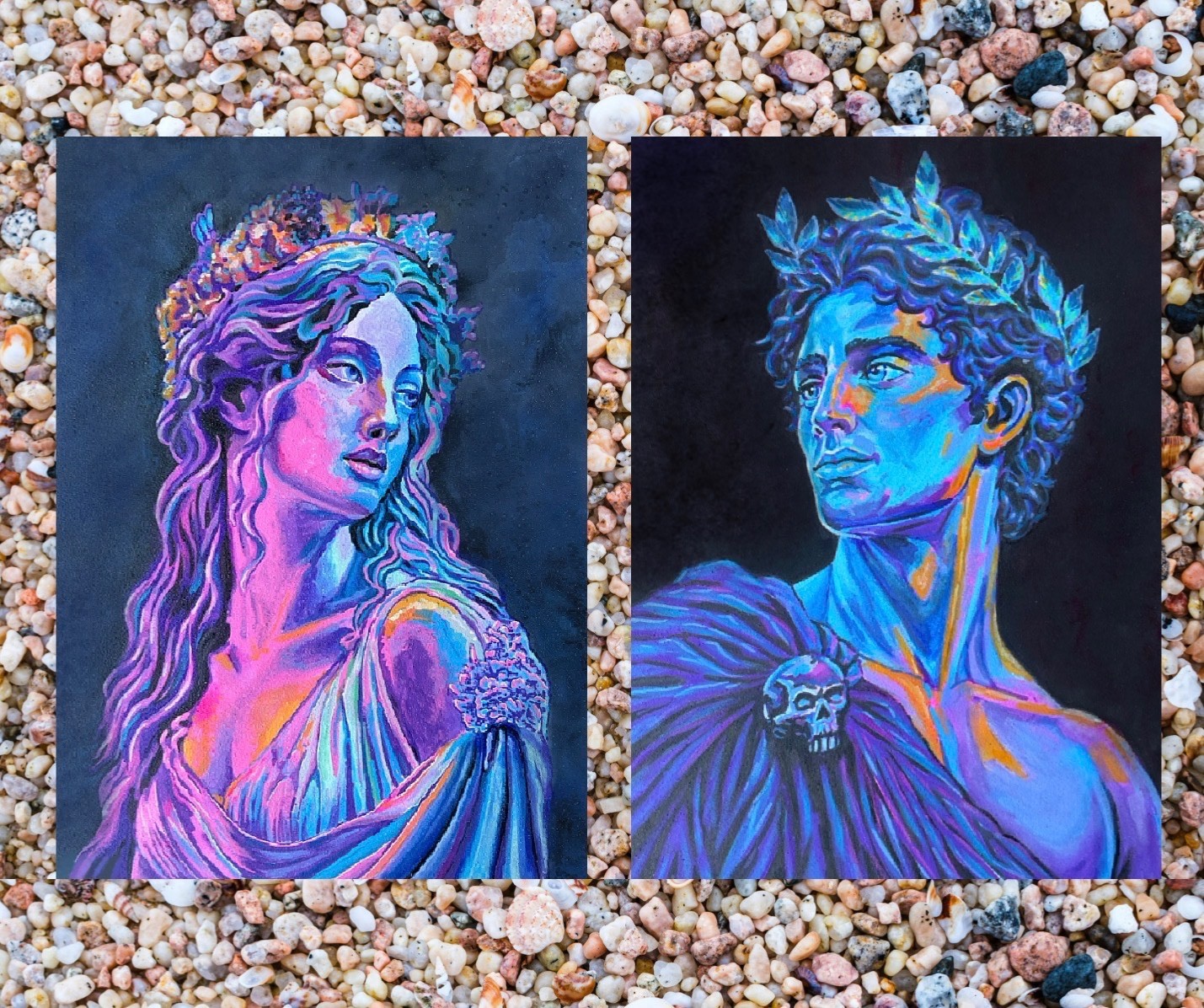 ACEO Art Card PRINTS Set of 2 Hand Painted Acrylic Original 3.5inx2.5in
