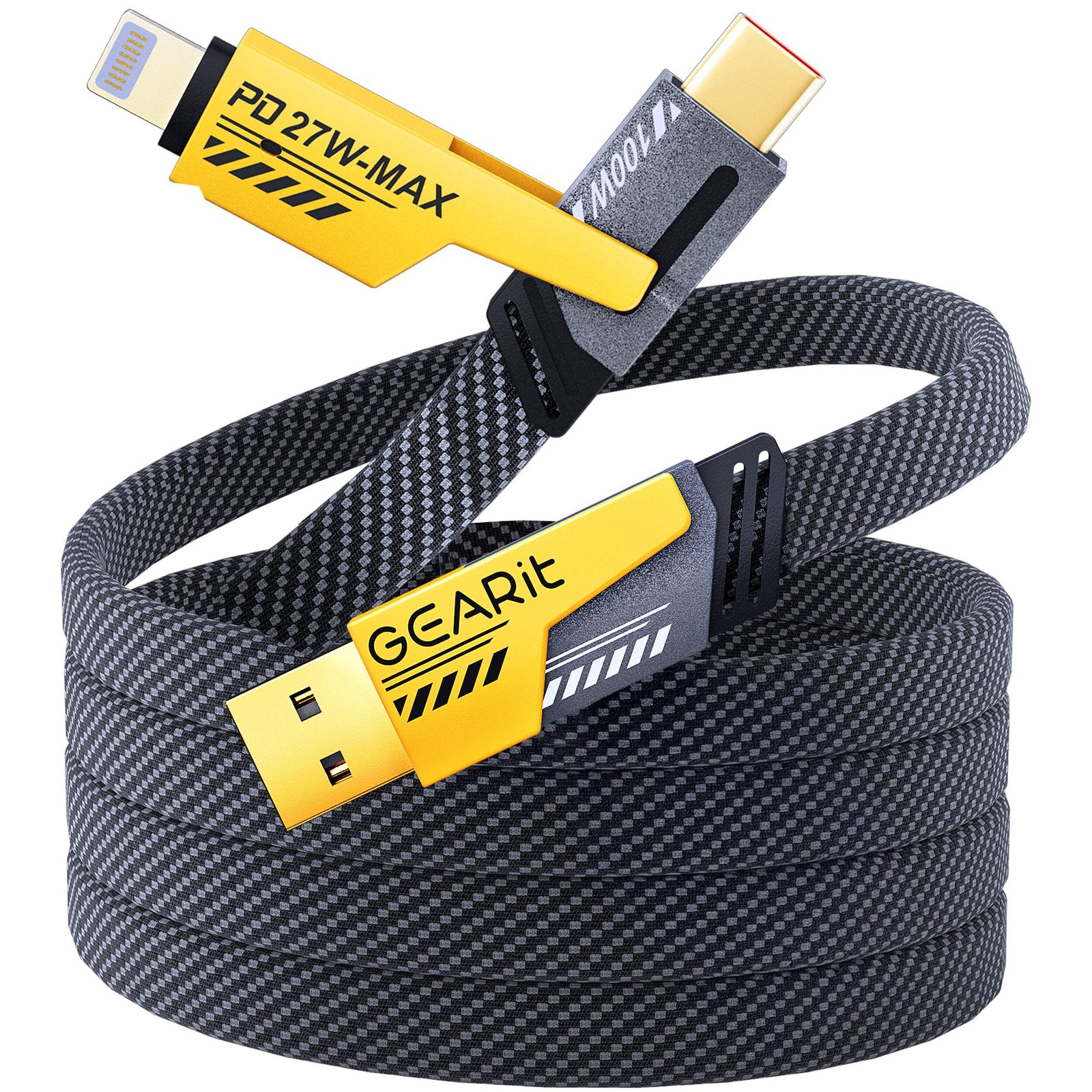 GEARit 4 in 1 100W Flat Super Fast Multi Charging USB-C Cable, 4.6 Feet GEARit 4 in 1 100W Flat Super Fast Multi Charging USB-C Cable, 4.6 Feet
