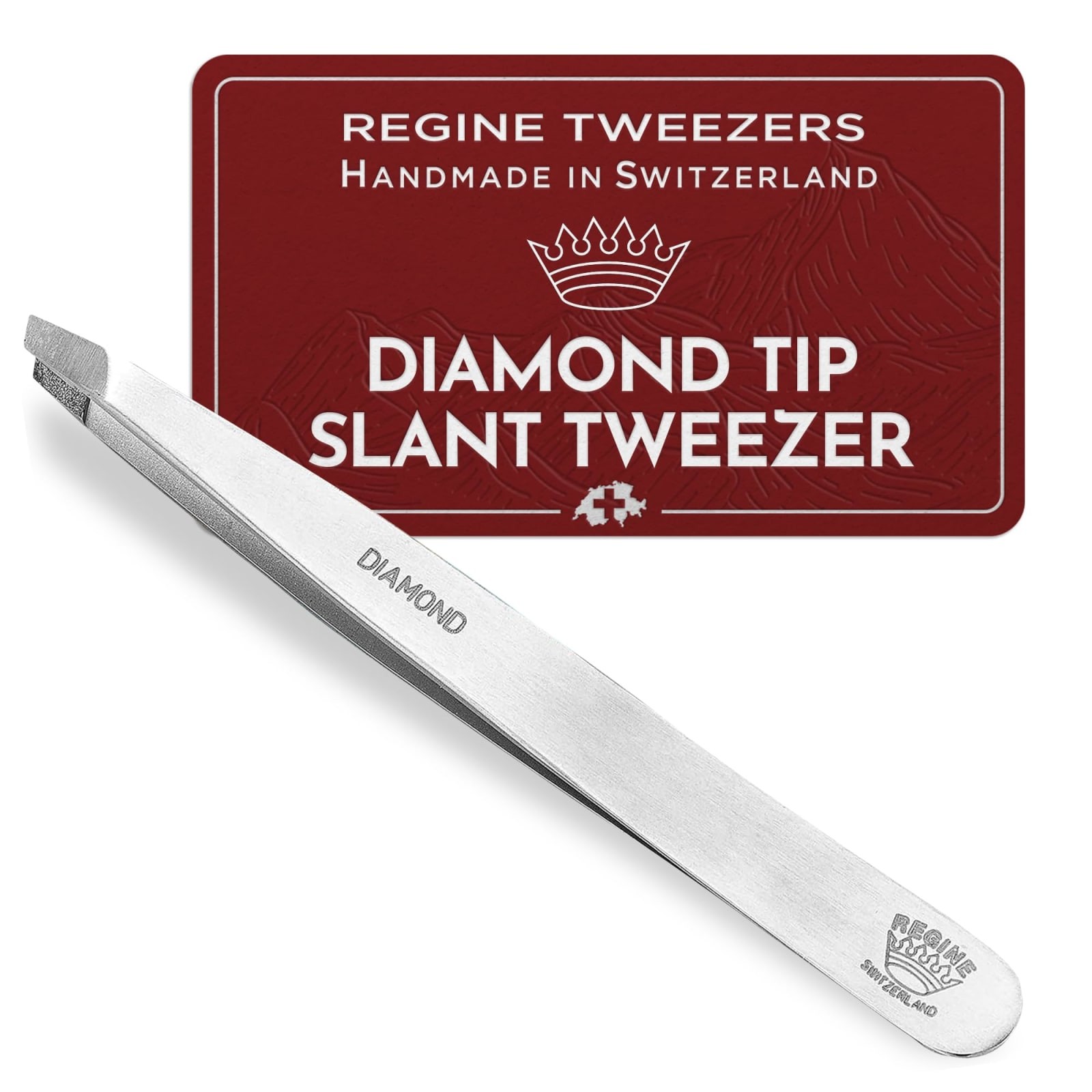 Regine Switzerland Diamond Slant Tip Tweezers 25° Stainless Steel with Tip Guard Regine Switzerland Diamond Slant Tip Tweezers 25° Stainless Steel with Tip Guard