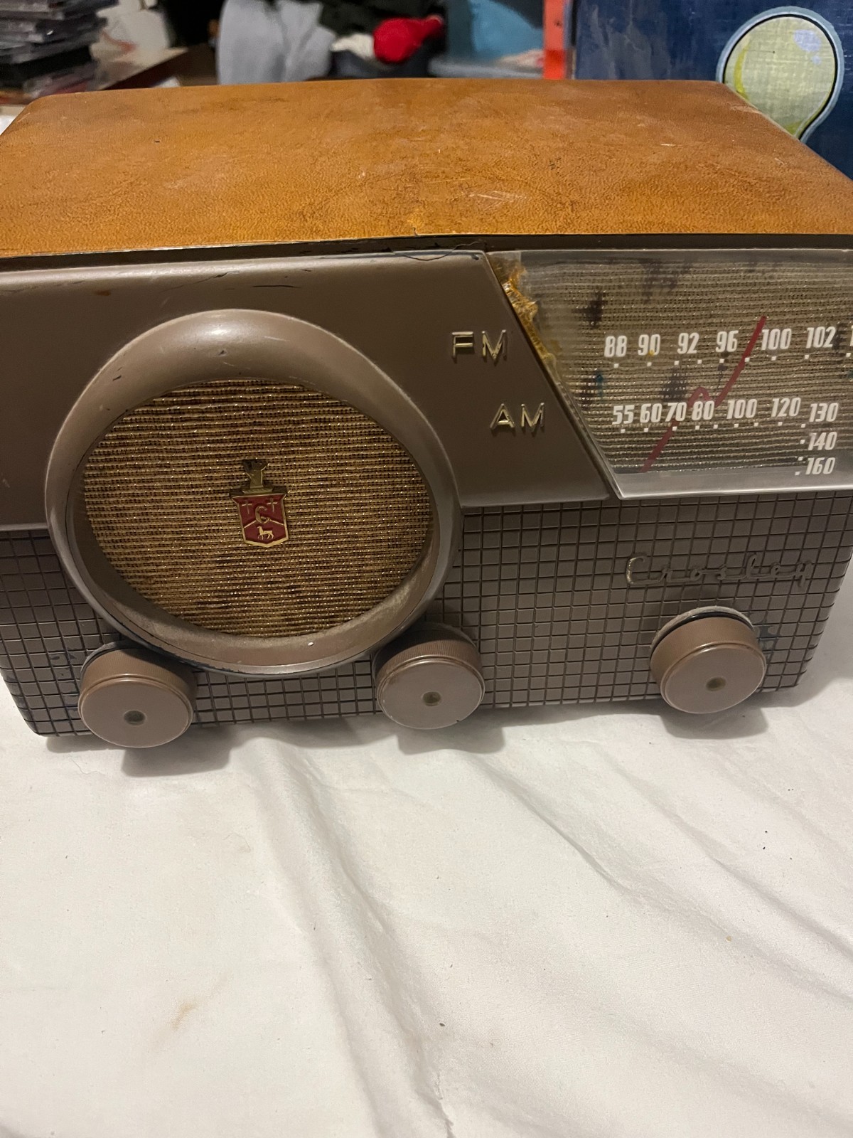 Vtg Crosley AM FM Vacuum Tube Radio Tabletop MCM Brown Bakelite WORKS