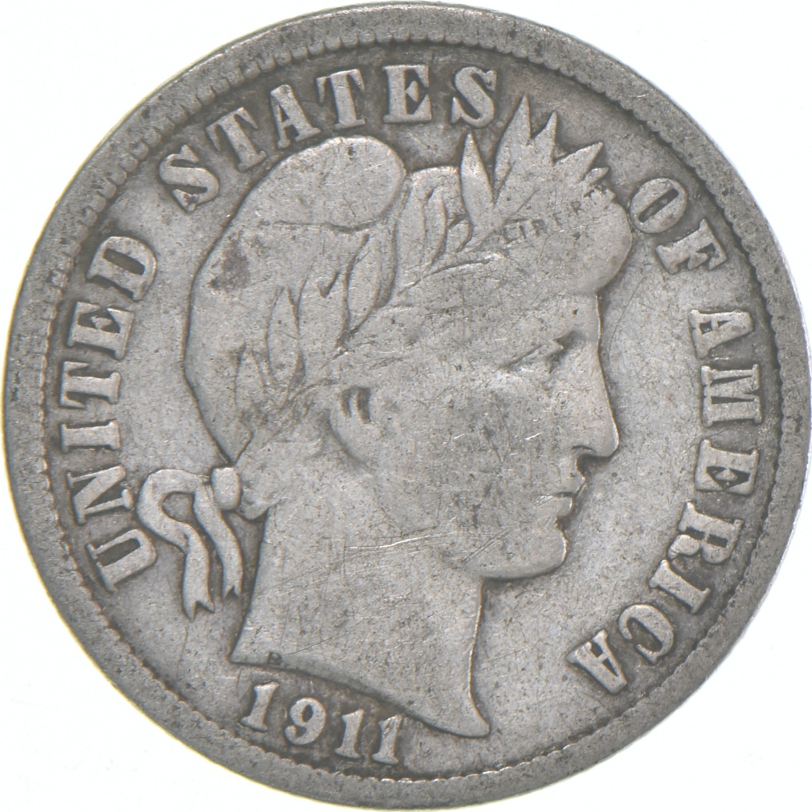 1911-S Barber Dime 90% Silver Average Circ 1911-S Barber Dime 90% Silver Average Circ