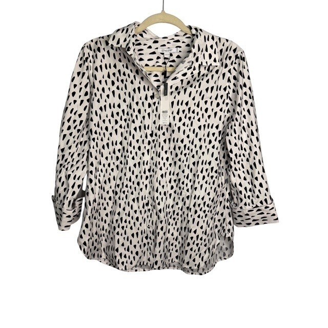 Chico\'s Blouse Women\'s Medium White Pebble No Iron 3/4 Sleeve Chico\'s 1.5 NWT Chico\'s Blouse Women\'s Medium White Pebble No Iron 3/4 Sleeve Chico\'s 1.5 NWT