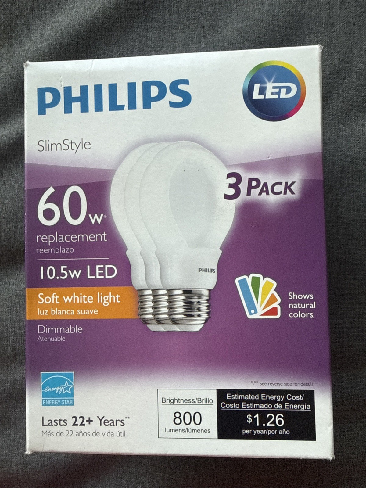 Philips Slim Style LED Bulbs 10.5W 60W Equivalent Dimmable Pack of 3
