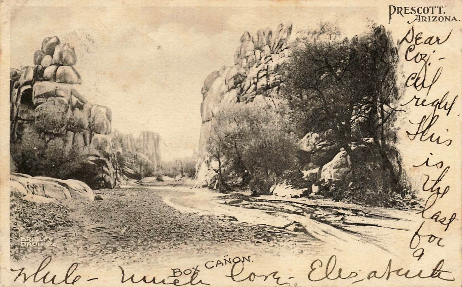 1906 ARIZONA PHOTO POSTCARD: VIEW OF BOX CANON, PRESCOTT, AZ UND/B 1906 ARIZONA PHOTO POSTCARD: VIEW OF BOX CANON, PRESCOTT, AZ UND/B