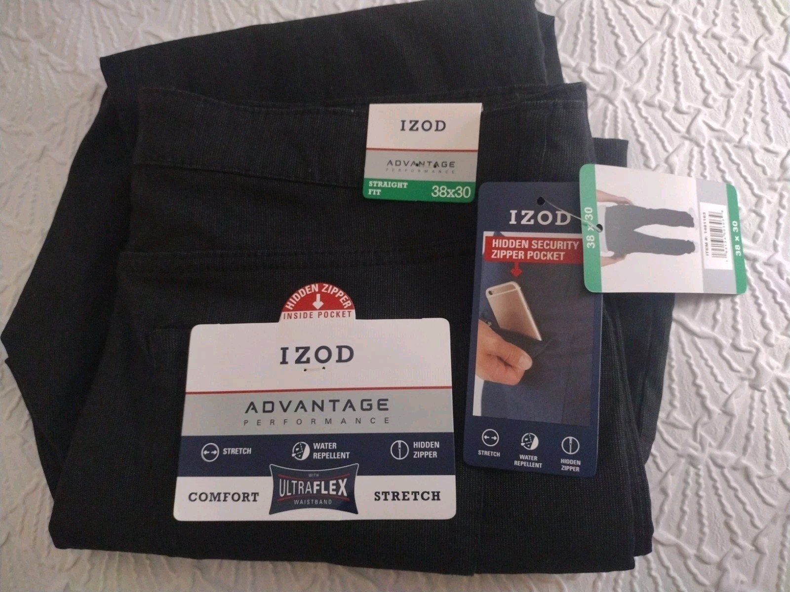 NWT IZOD Advantage Performance Straight Fit Jeans 38x30 Ultraflex Stretch Black NWT IZOD Advantage Performance Straight Fit Jeans 38x30 Ultraflex Stretch Black