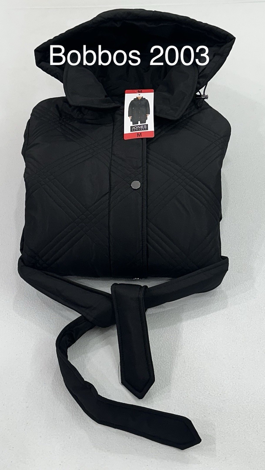 Jones New York Women\'s Quilt Hood Tie Belt Pockets Jacket, Black, Size M Jones New York Women\'s Quilt Hood Tie Belt Pockets Jacket, Black, Size M