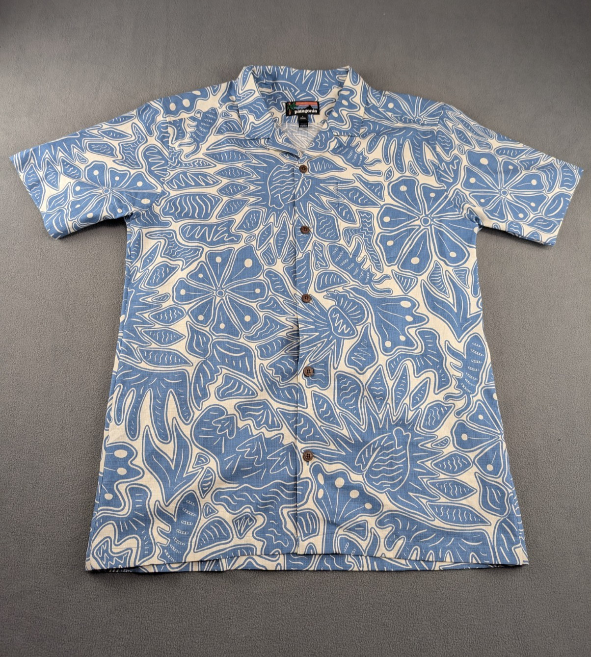 Patagonia Tidal Threads Camp Shirt Mens L Pataloha Bees Flowers Blue NWOT