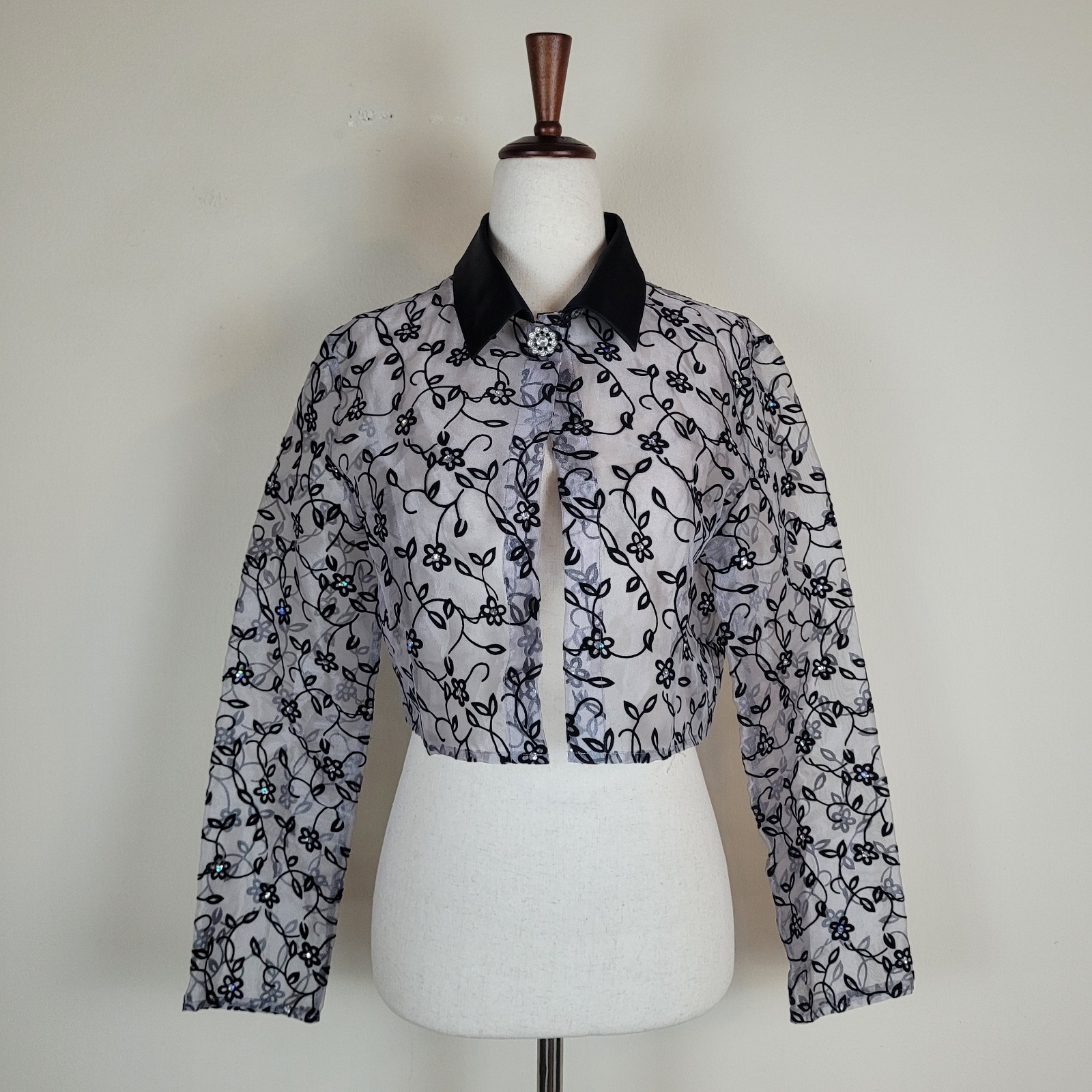 Vintage Amy Byer Top Small Sheer Floral Flowers Fairy Embroidered Crop Pixie Y2K Vintage Amy Byer Top Small Sheer Floral Flowers Fairy Embroidered Crop Pixie Y2K