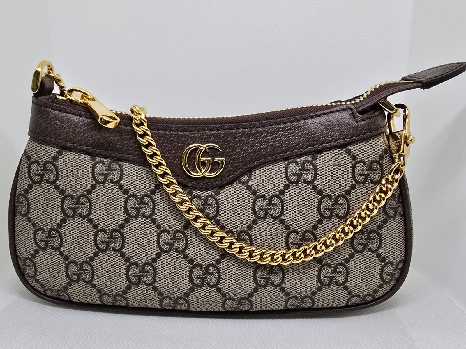 Gucci Ophidia Mini Women\'s Leather Shoulder Bag Beige & Ebony GG Supreme Canvas Gucci Ophidia Mini Women\'s Leather Shoulder Bag Beige & Ebony GG Supreme Canvas