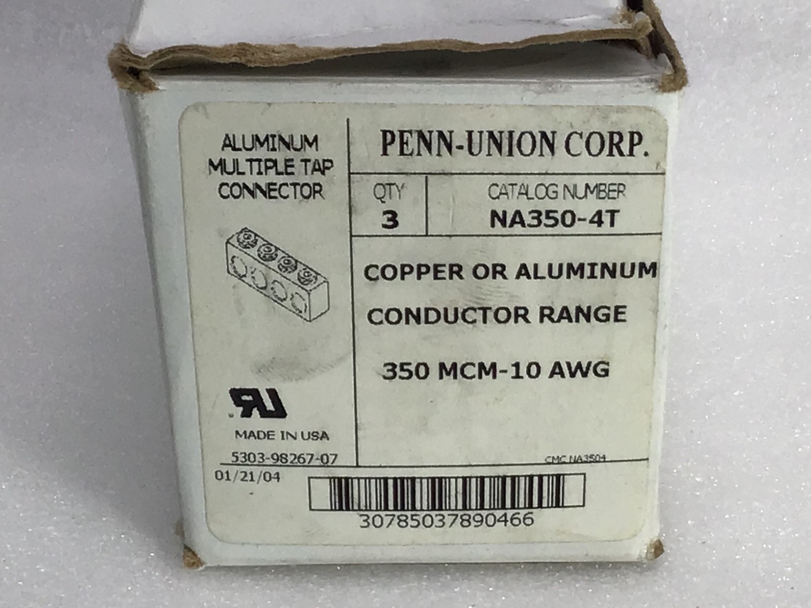Lot of 3 Penn Union Aluminum Multiple Tap Connector NA350-4T Copper Or Aluminum