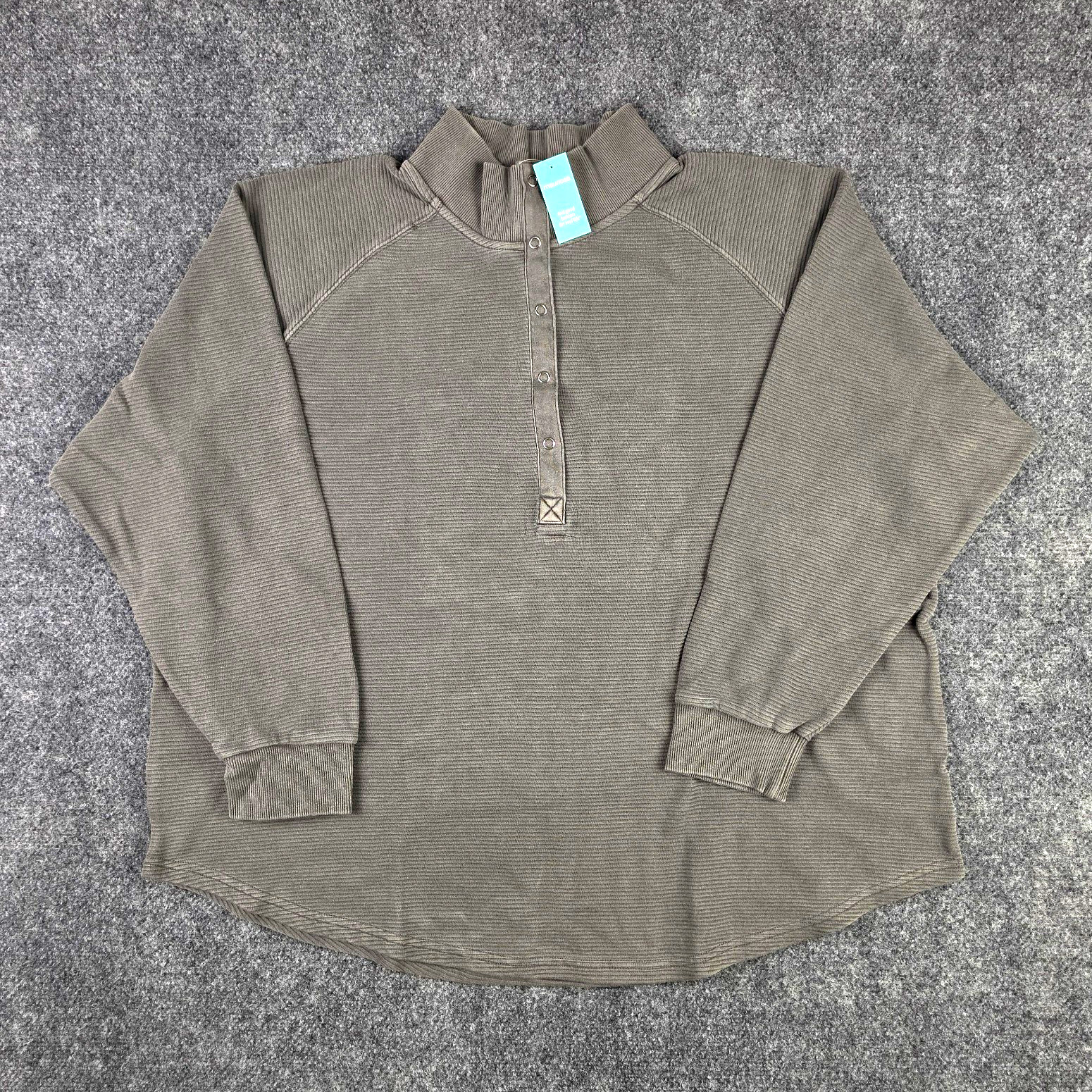 Maurices Women\'s Gray Ribbed Knit Mock Neck Snap Henley Top Long Sleeve 2X