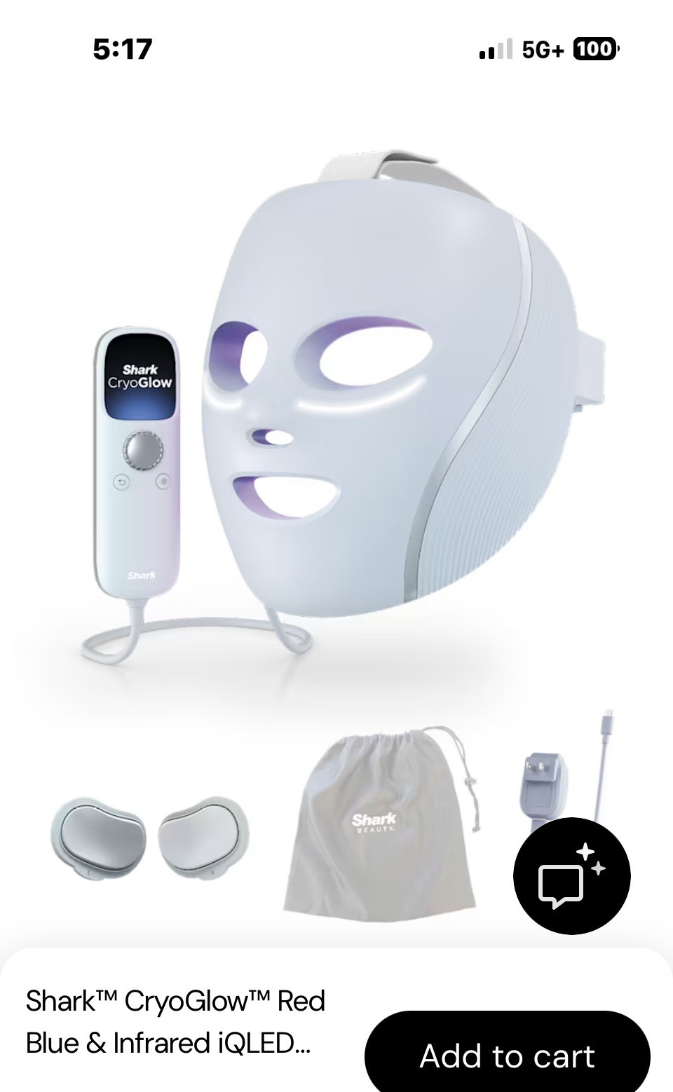 Shark CryoGlow LED Face Mask Anti-Age & Blemish Repair blue Pw312 Shark CryoGlow LED Face Mask Anti-Age & Blemish Repair blue Pw312