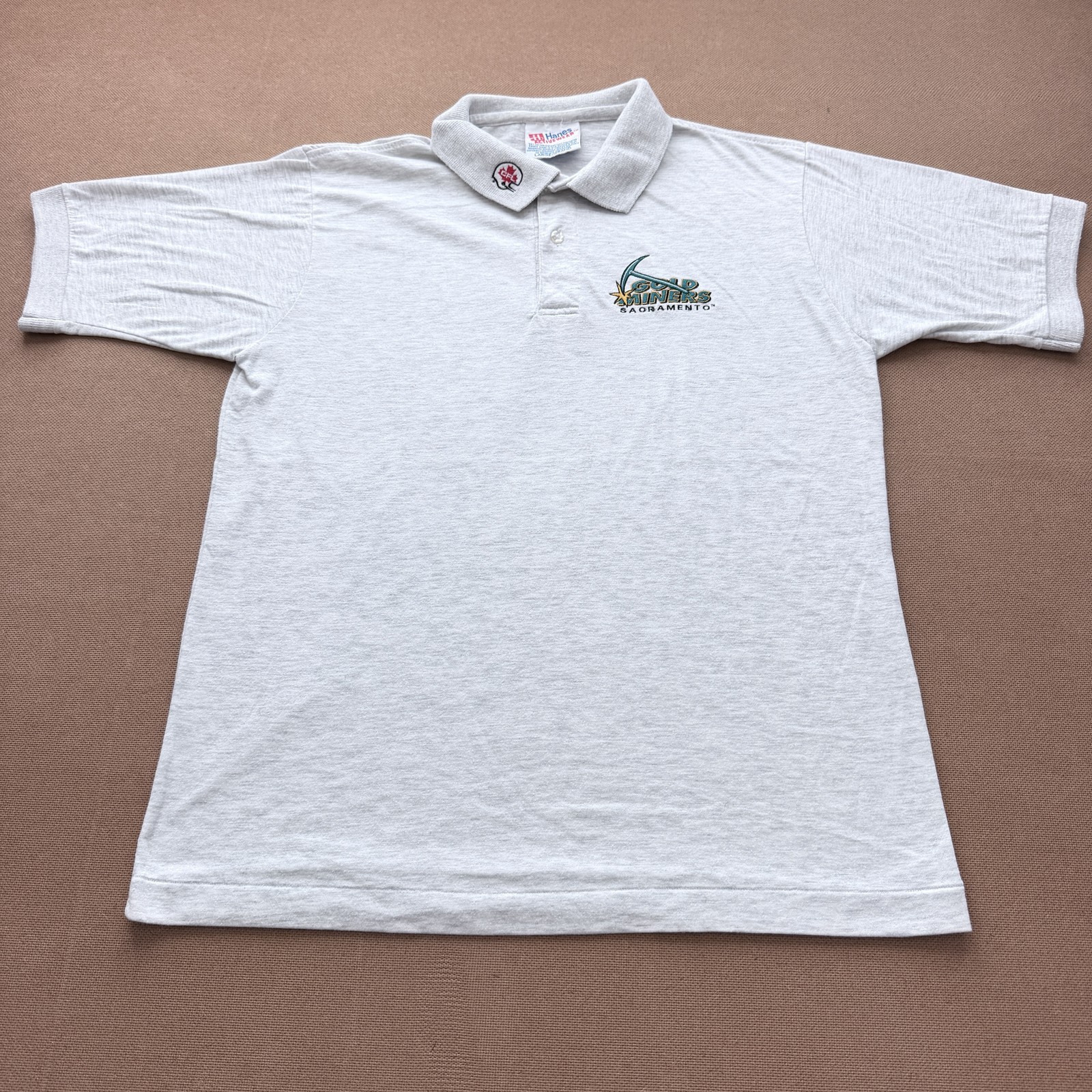Vintage Sacramento Gold Miners Shirt Mens Medium Gray CFL Football Hanes Polo