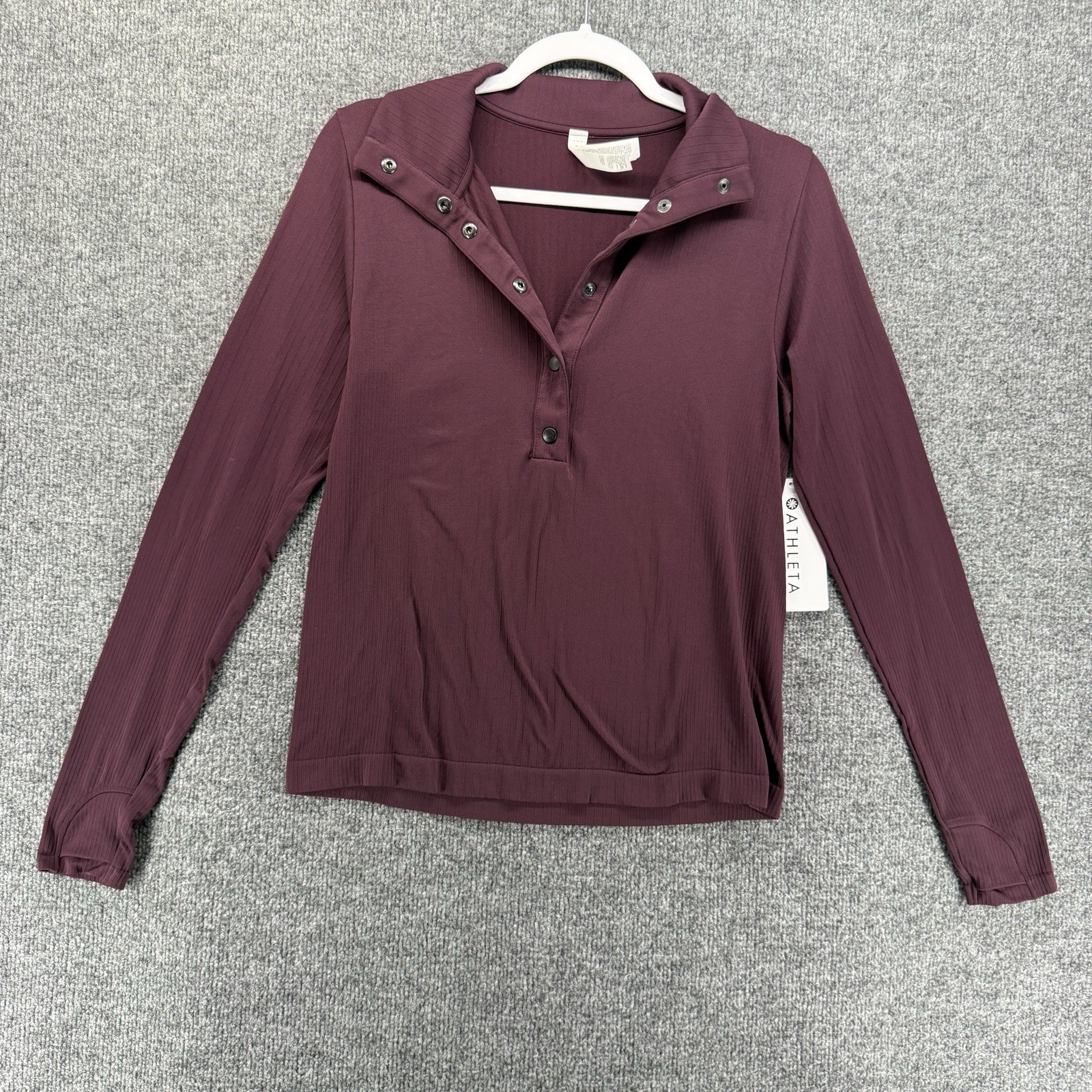 Athleta Top Womens M Flurry Seamless Henley Ribbed Long Sleeve Athleisure Preppy Athleta Top Womens M Flurry Seamless Henley Ribbed Long Sleeve Athleisure Preppy