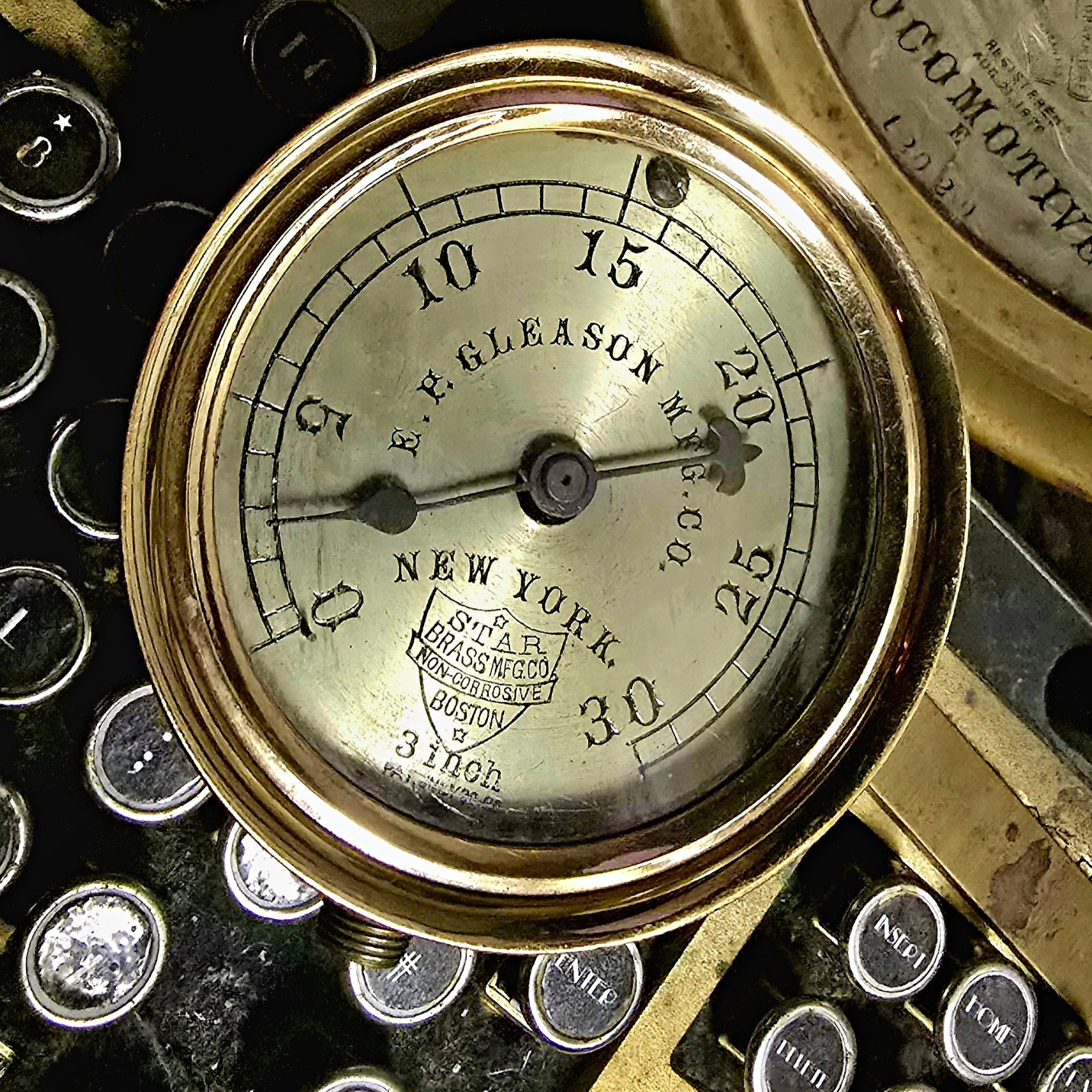 Antique E P Gleason New York Brass Estate Gas Gauge 