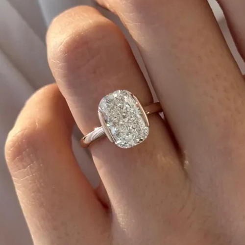 4Ct Cushion-Cut EF/VS1 Lab Grown Diamond Half Bezel Wedding Ring 14k Yellow Gold
