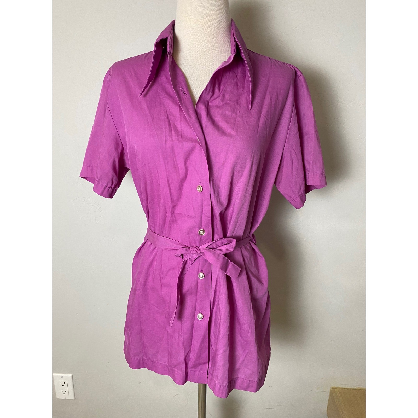 Vintage Sears 70s Dagger Collar Button Down Shirt Magenta Purple Belted Top Vintage Sears 70s Dagger Collar Button Down Shirt Magenta Purple Belted Top