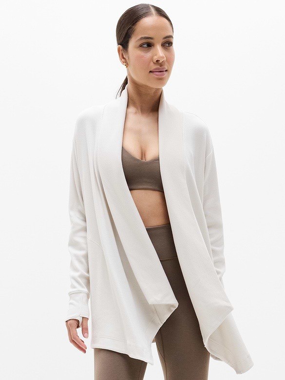 Athleta Women\'s $89 Pranayama Restore Rib Wrap Open Front Cardigan Bone Rib