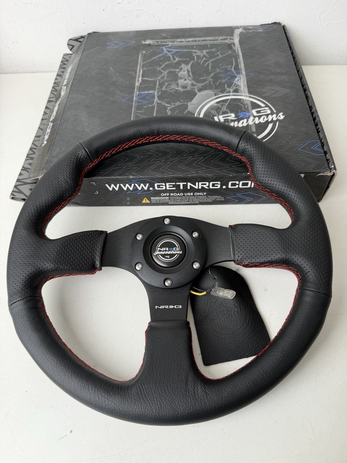 NRG Innovations Reinforced Steering Wheel 320mm Black w/ Red Stitch