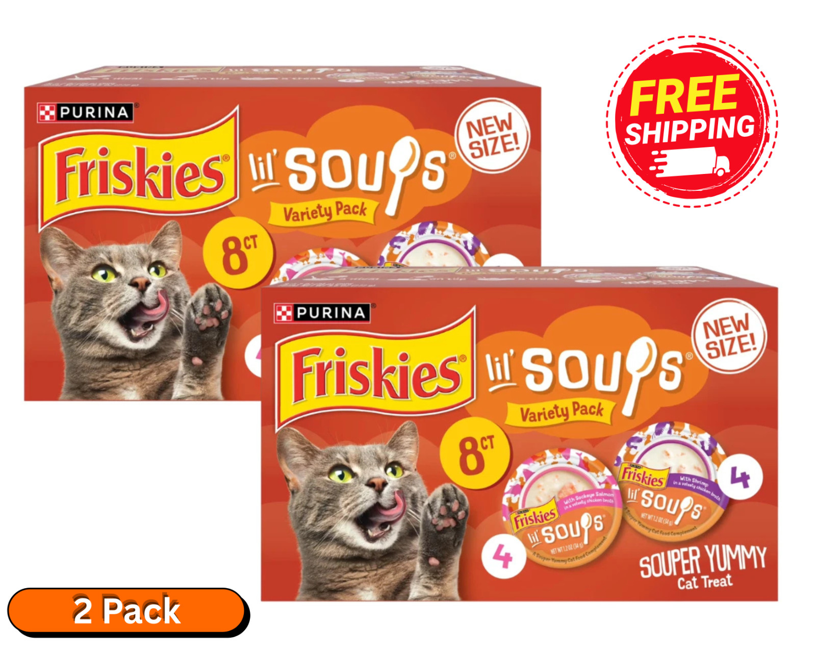 Purina Friskies Lil\' Soups Wet Cat Treats Salmon Shrimp 8Ct x 2 Pack 1.2oz