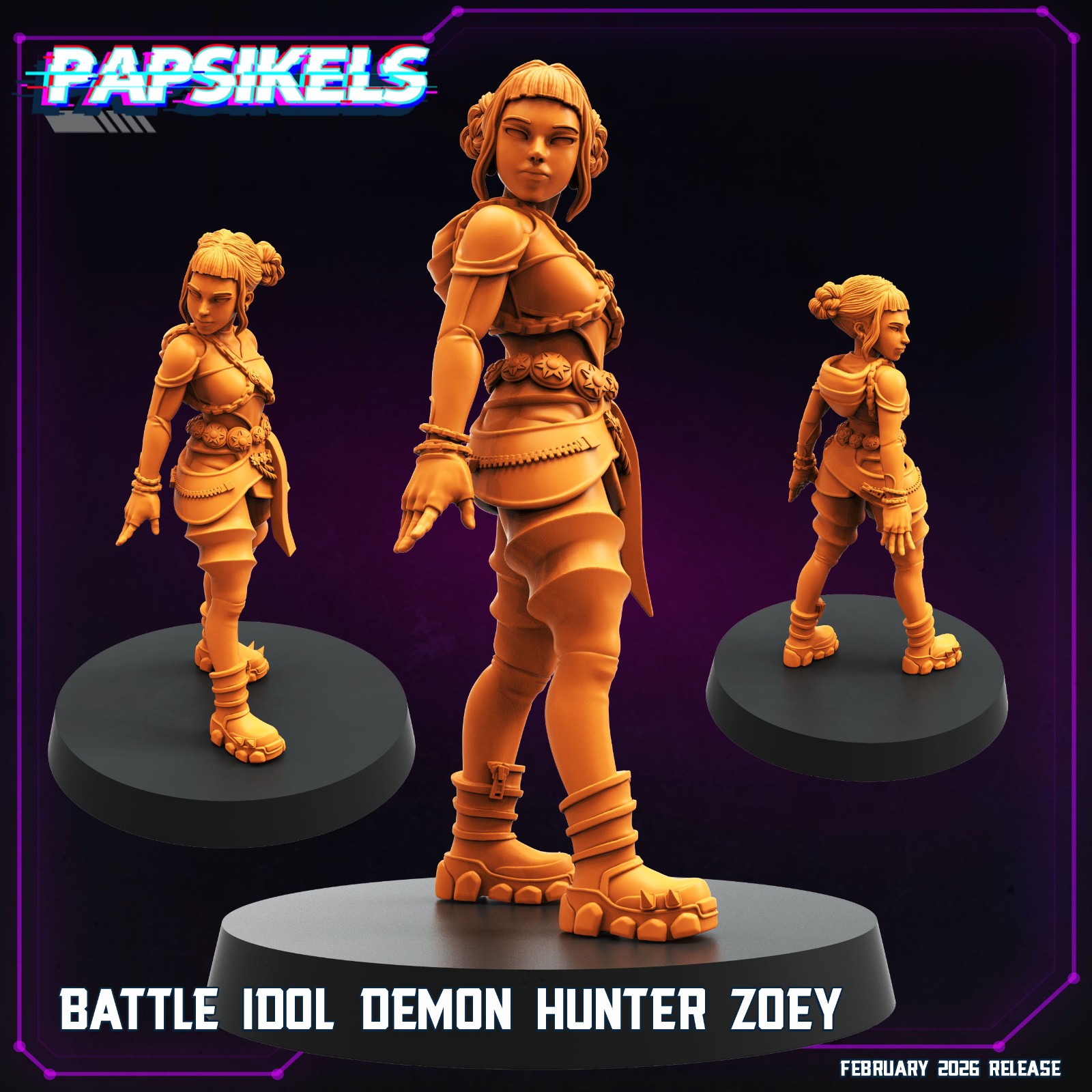 Battle Idol Demon Hunter Set Zoey (3) – Papsikels Resin Miniatures 32mm Tabletop
