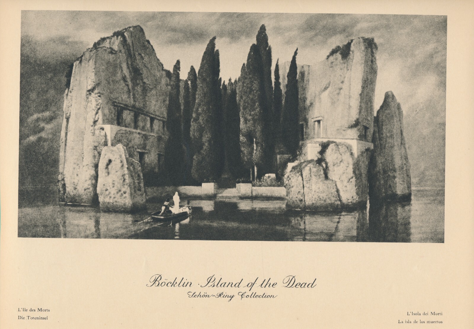 115+yr Old Original Antique Art Print ISLAND OF THE DEAD By Arnold Böcklin