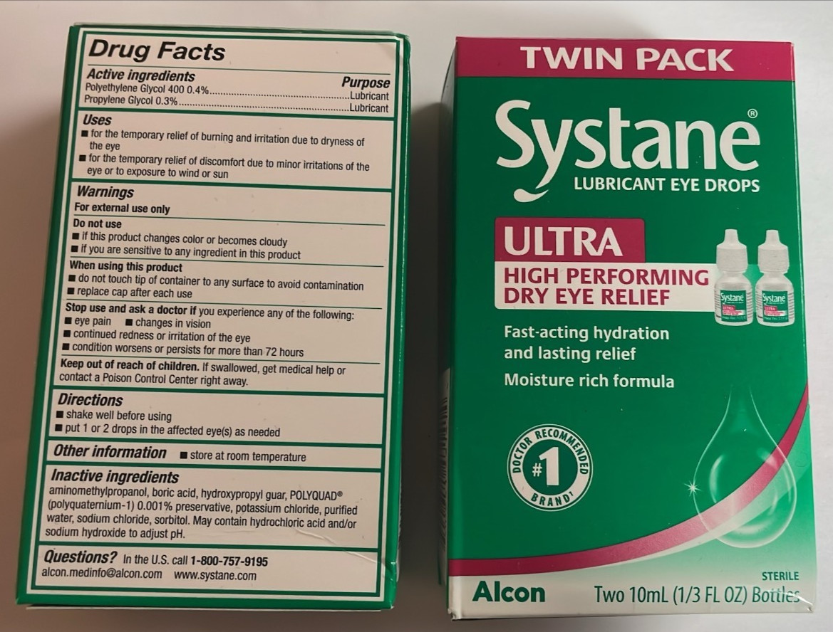 Lot of 4 Systane Ultra Lubricant Eye Drops Twin Packs (8 Bottles Total) Exp 2027 Lot of 4 Systane Ultra Lubricant Eye Drops Twin Packs (8 Bottles Total) Exp 2027