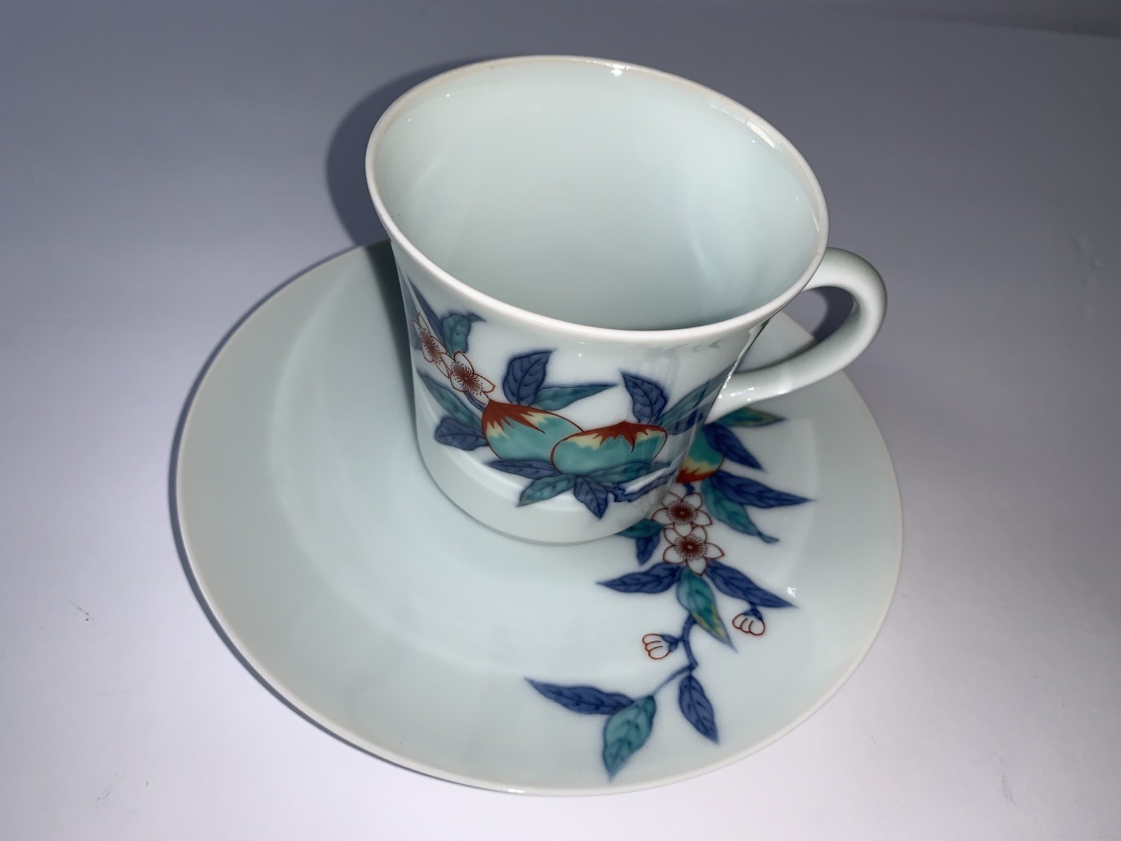 13th Imaemon Imaizumi Iroe Coffee Cup & Saucer Living National Treasure-Peach