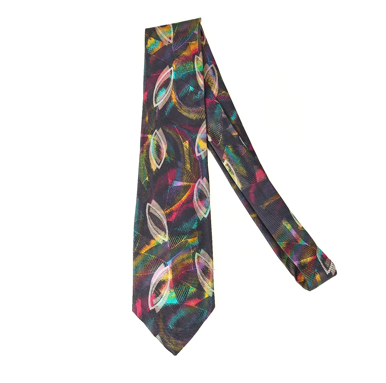 Vintage Robert Talbott Silk Tie Black Abstract Made in USA 3.75\