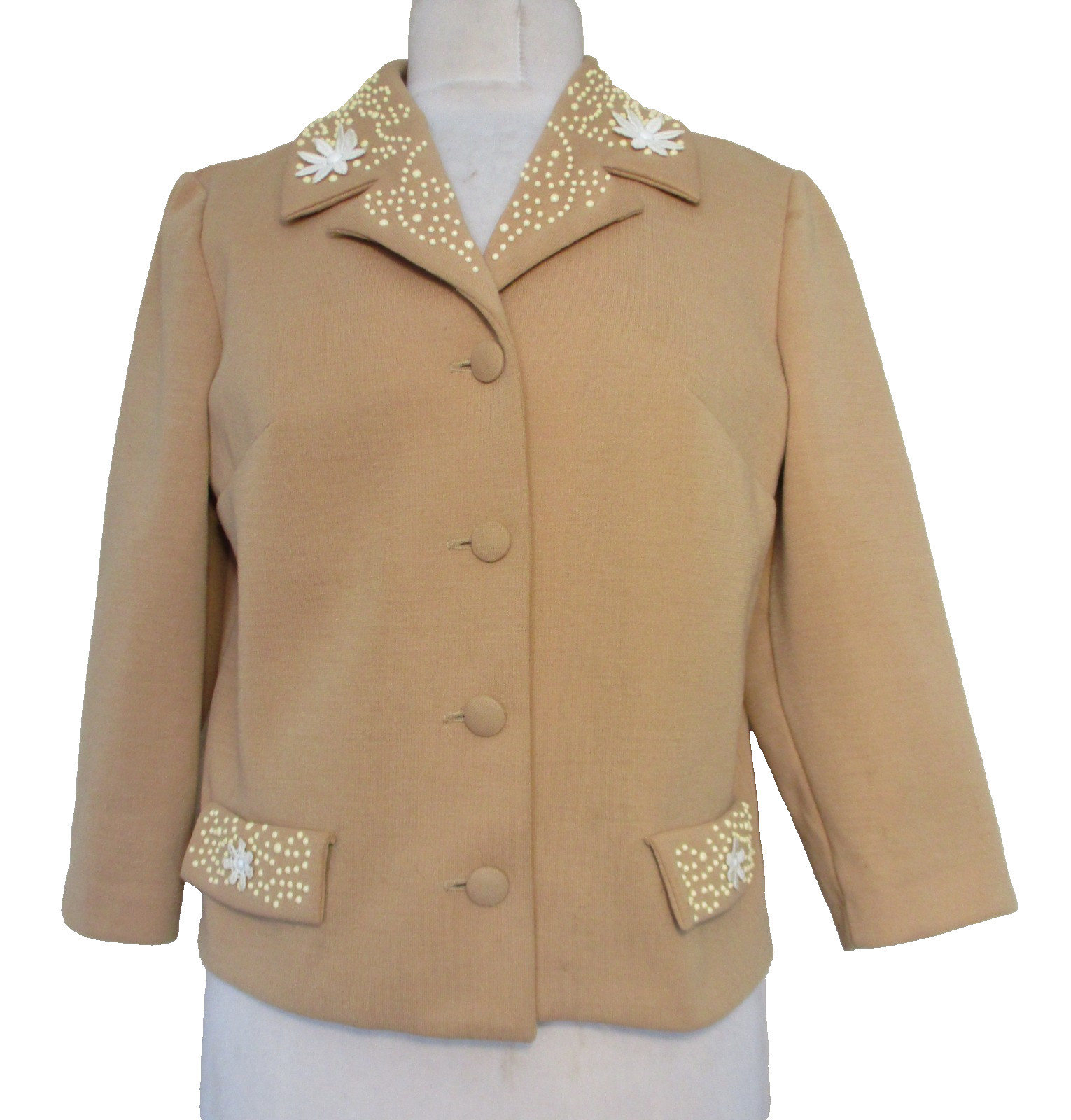 Vintage 1960s Puritan Forever Young Cardigan Jacket M Women Tan Beaded Vintage 1960s Puritan Forever Young Cardigan Jacket M Women Tan Beaded