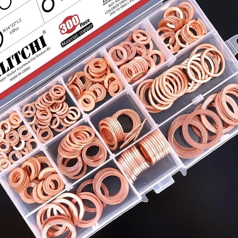 400PCS Copper Crush Washer Assortment Kit M5-M14 Metric Copper Sealing Washers 400PCS Copper Crush Washer Assortment Kit M5-M14 Metric Copper Sealing Washers