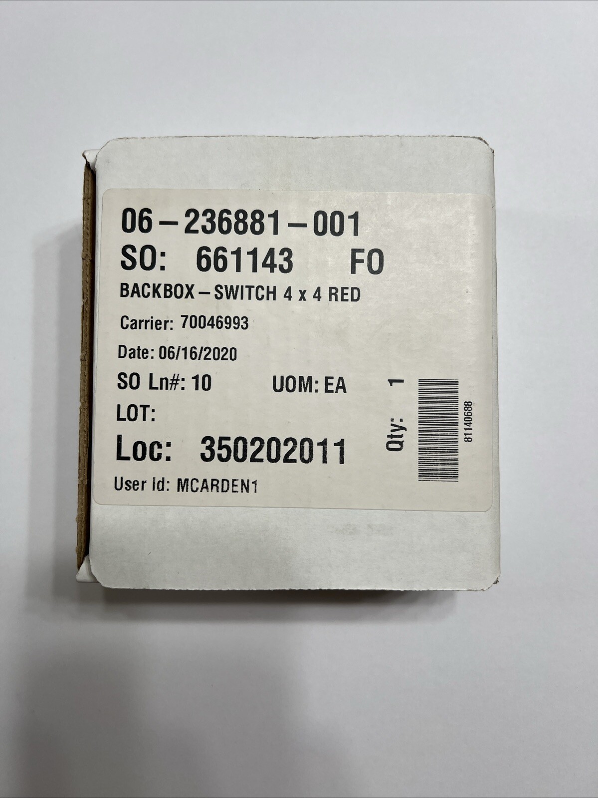 Kidde Fenwal 06-236881-001         Backbox - Switch 4x4 Red