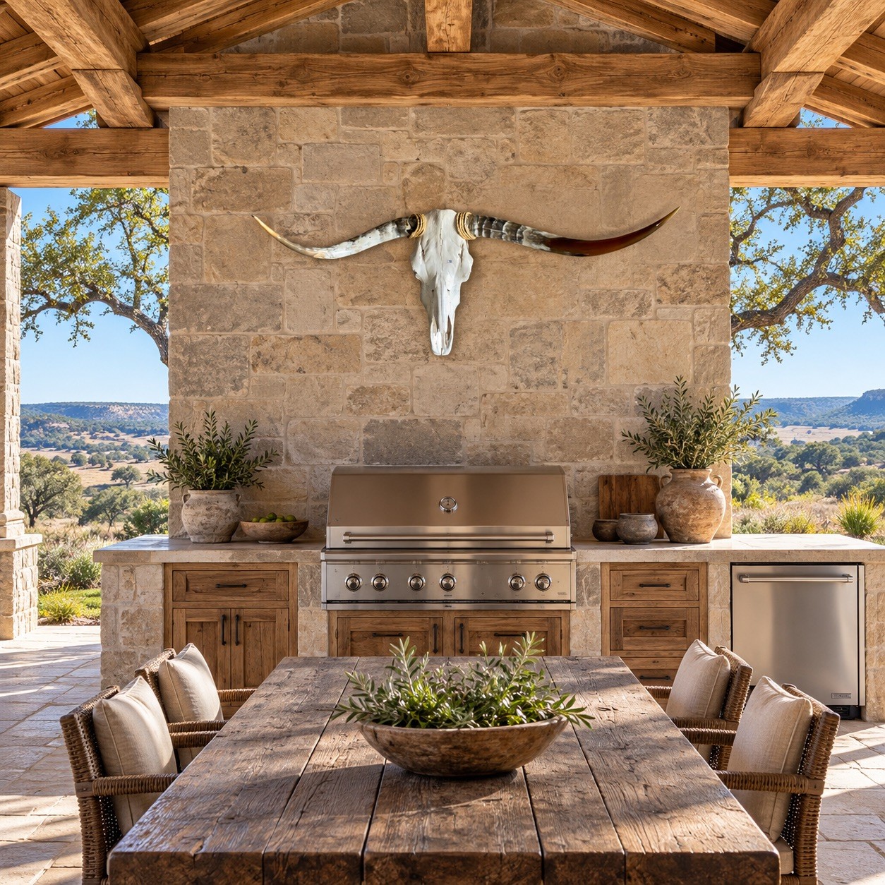 Genuine Longhorn Skull 48” Wide Ivory Dark Brown Horns Western Decor