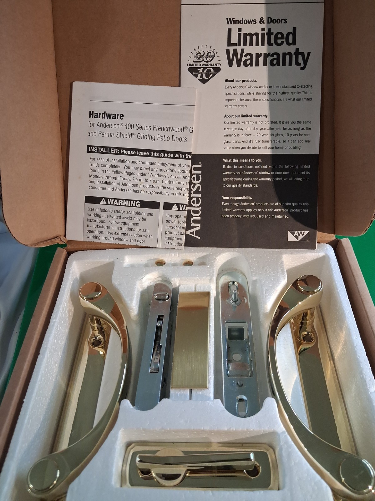 Andersen Newbury 2 Panel Gliding Door Hardware Set - Bright Brass NOS in Box