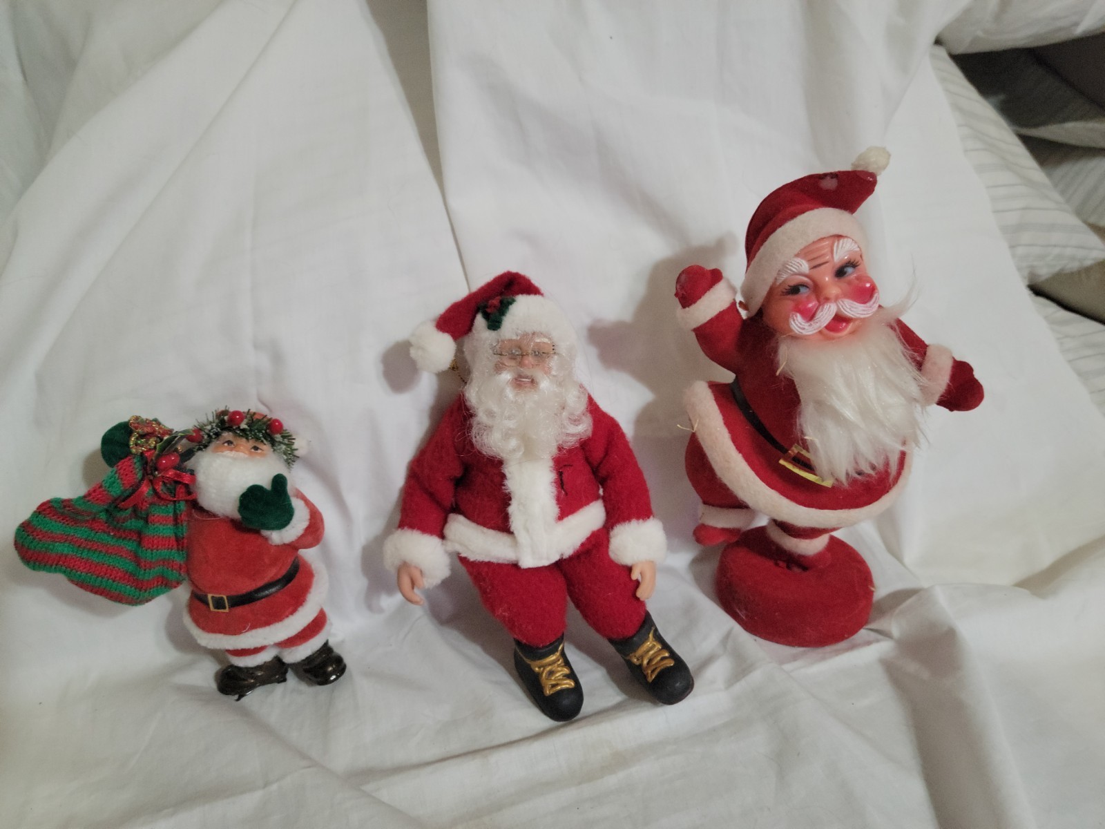 3 Vntg Flocked/Felt Santa Figures/Ornaments Unbranded 3 Vntg Flocked/Felt Santa Figures/Ornaments Unbranded