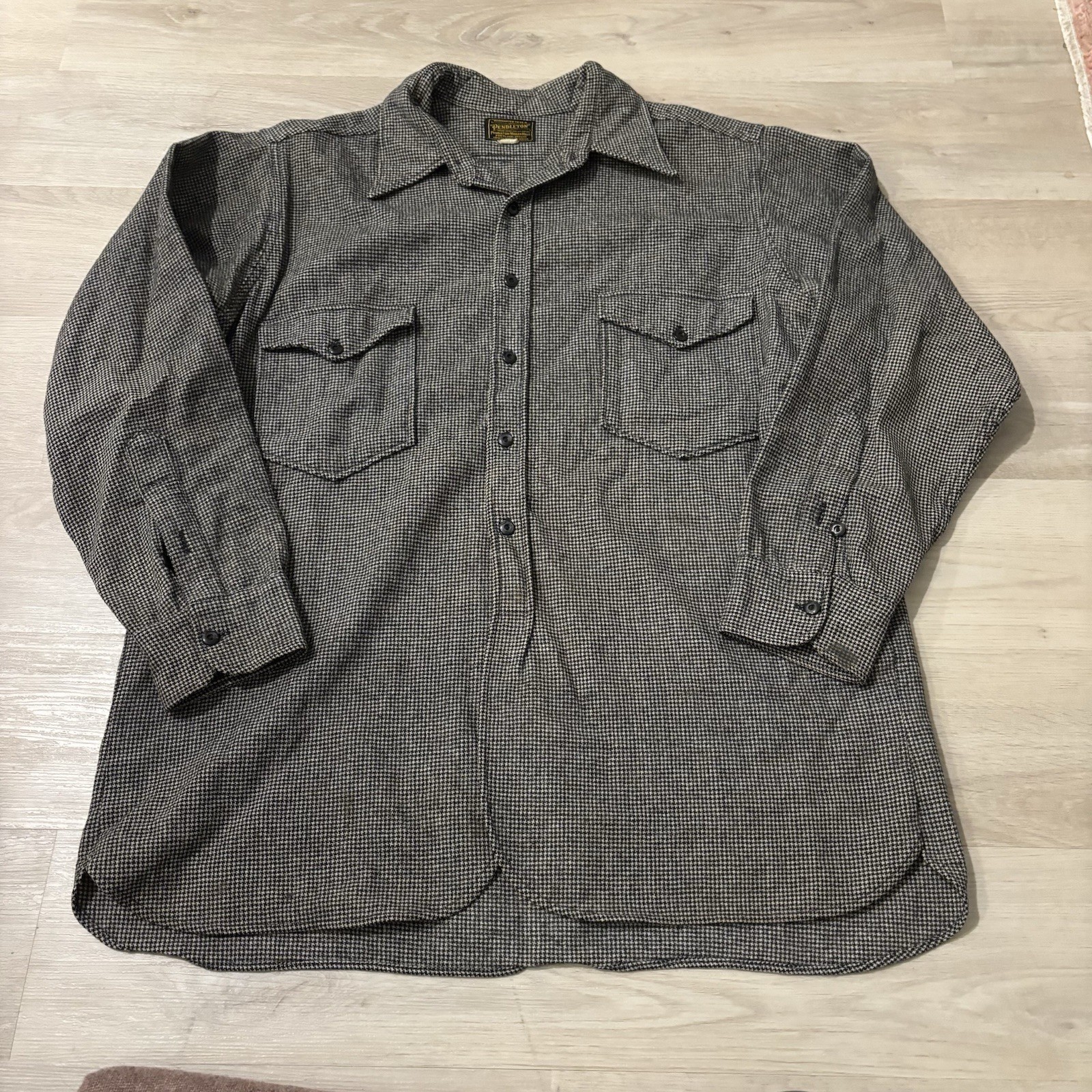 Vintage Pendleton Field Shirt Men\'s\' XL/XXL Gray Houndstooth 50s/60s Flannel *