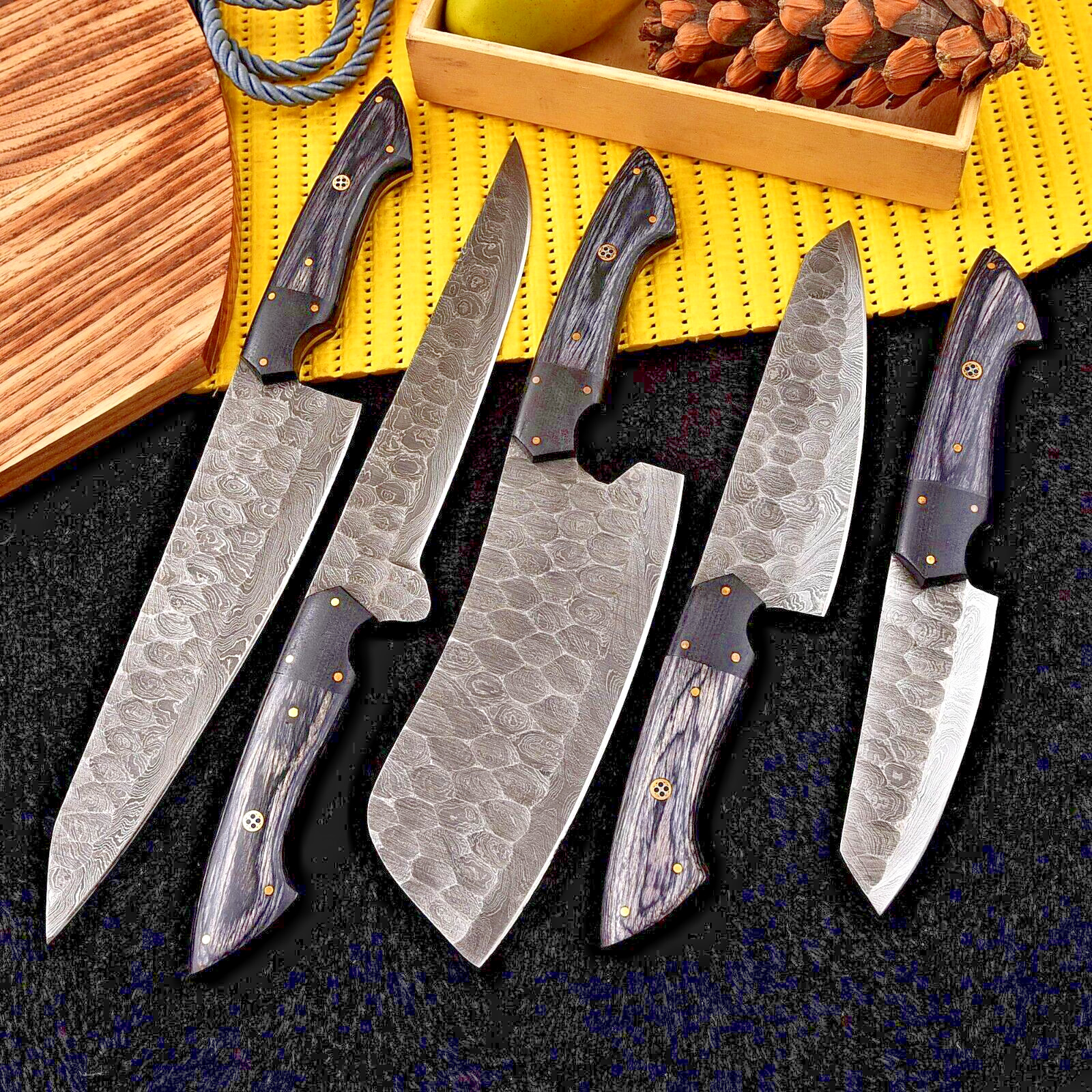 Custom Handmade HAND FORGED DAMASCUS STEEL CHEF KNIFE Set Kitchen KnivesCutlery