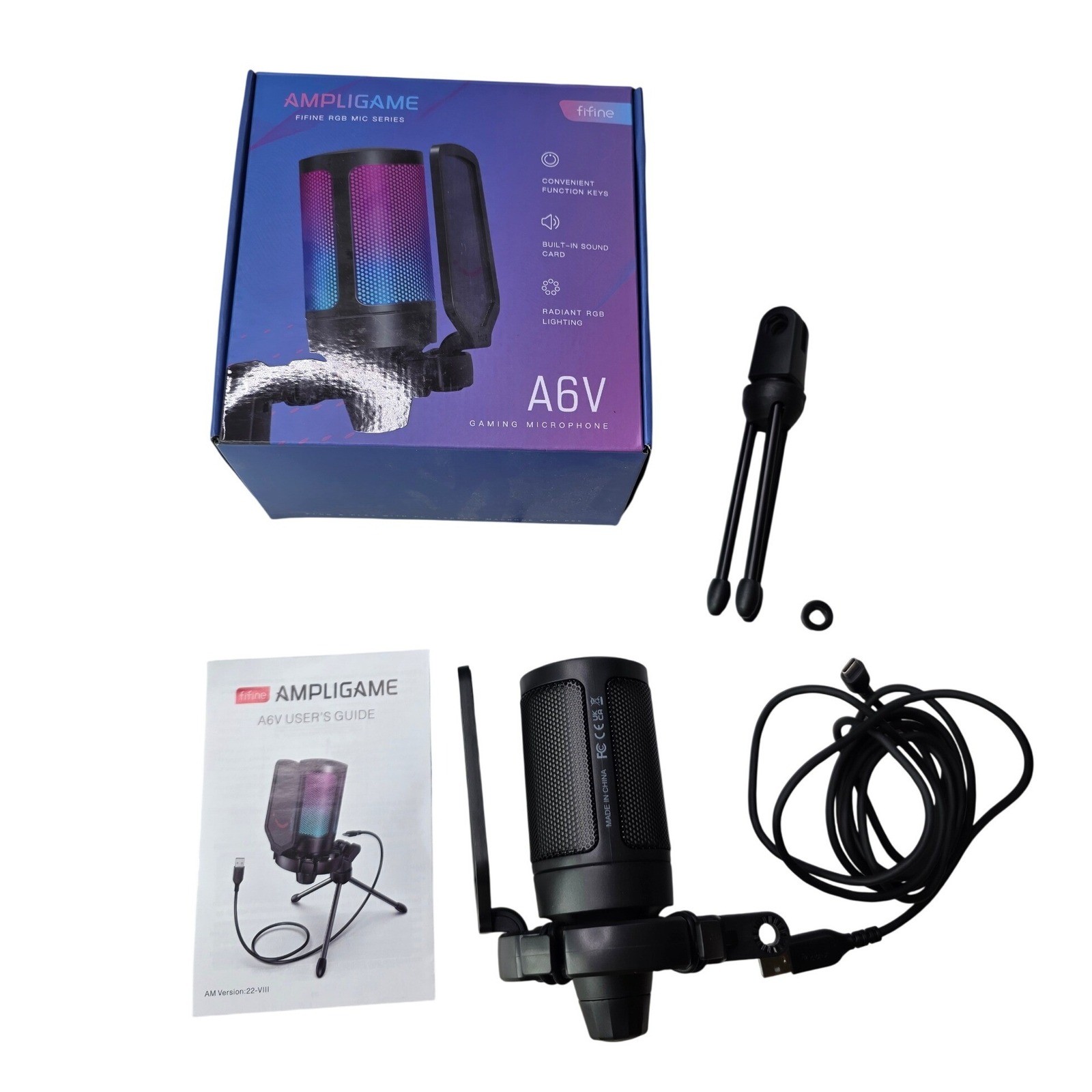 Fifine AmpliGame A6V USB Gaming Microphone RGB Condenser Mic Tripod Stand S2 Fifine AmpliGame A6V USB Gaming Microphone RGB Condenser Mic Tripod Stand S2