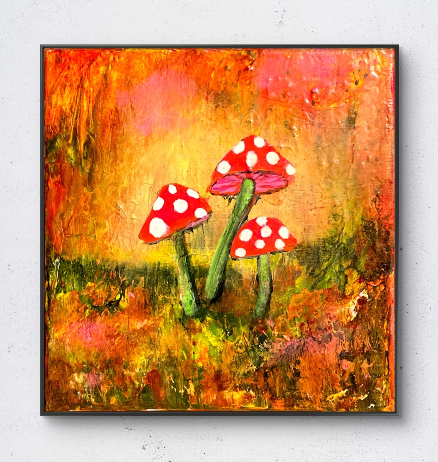 Mary Myers Original Mushroom Painting expressionist painting  8x8 Canvas