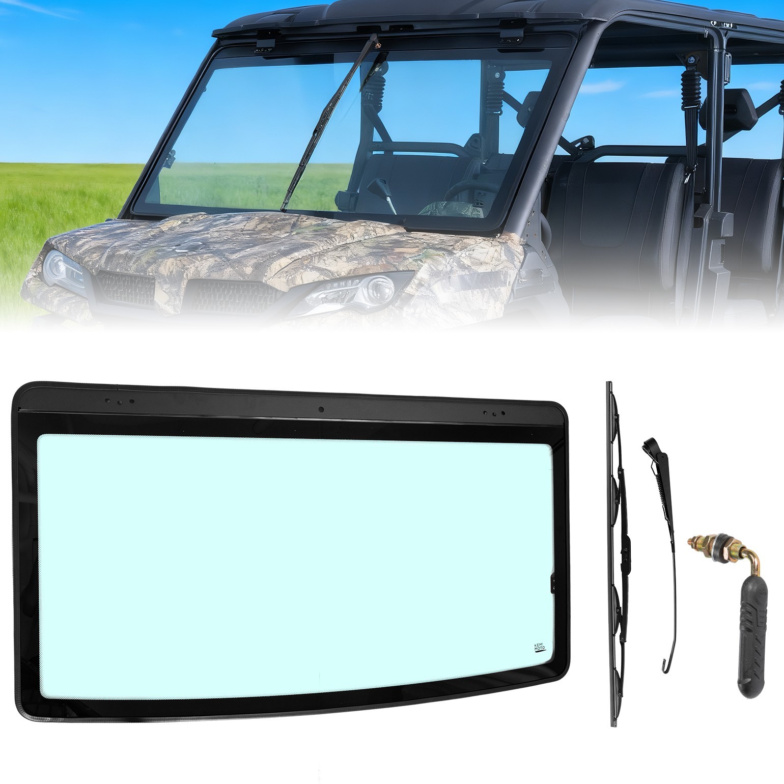 KEMIMOTO Glass Front Windshield W/Manual Wiper for CFMOTO UFORCE 1000/XL 2019-26