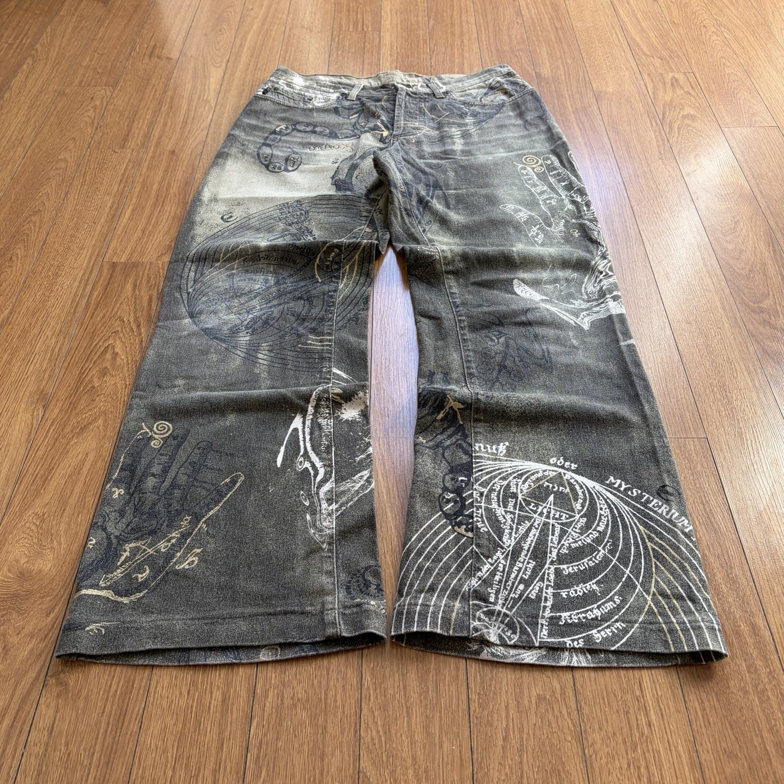 Roberto Cavalli AW2003 Zodiac Astrology Imperial Olive Pants (M-L)