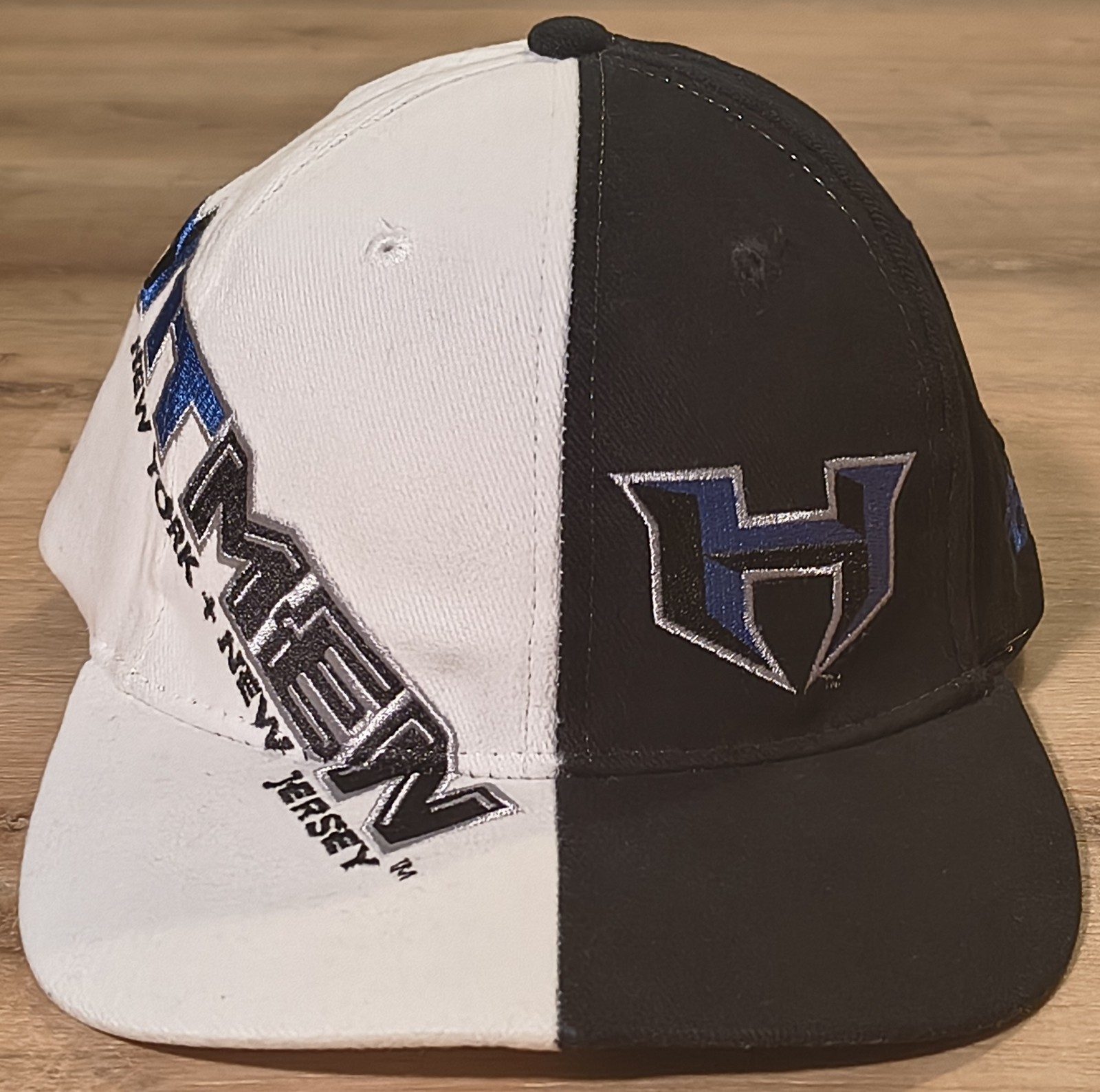 Vintage 2001 NY NJ Hitmen XFL Snapback Hat Split Black White NOS Cap