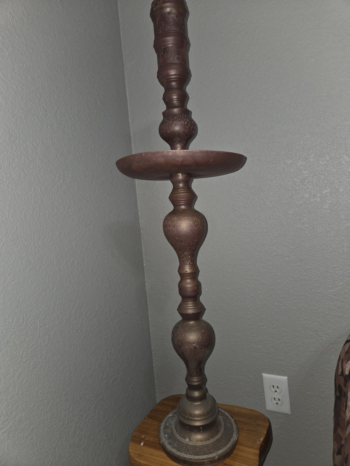 Vintage Moroccan Etched Brass Floor Candlestick Holder - 1960s Mid Century 38