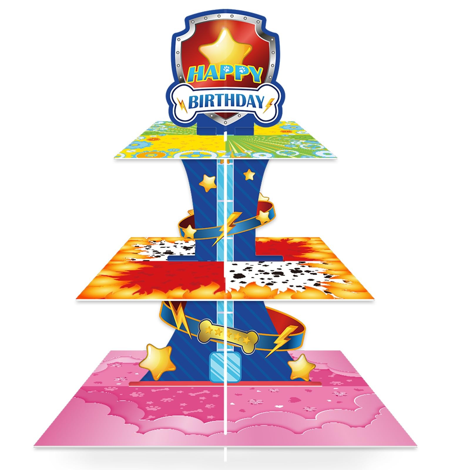 3 Tier Cartoon Dog Cupcake Stand Paw Decorations