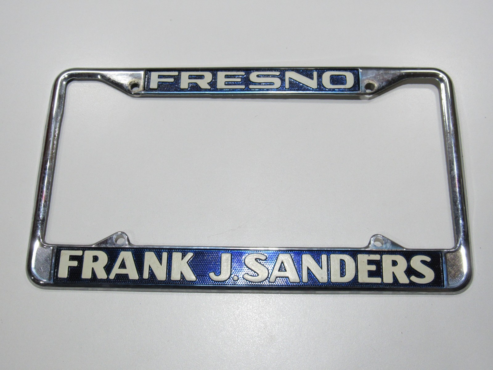 VTG Frank J. Sanders Lincoln-Merc Fresno CA Metal License Plate Frame Tag Holder