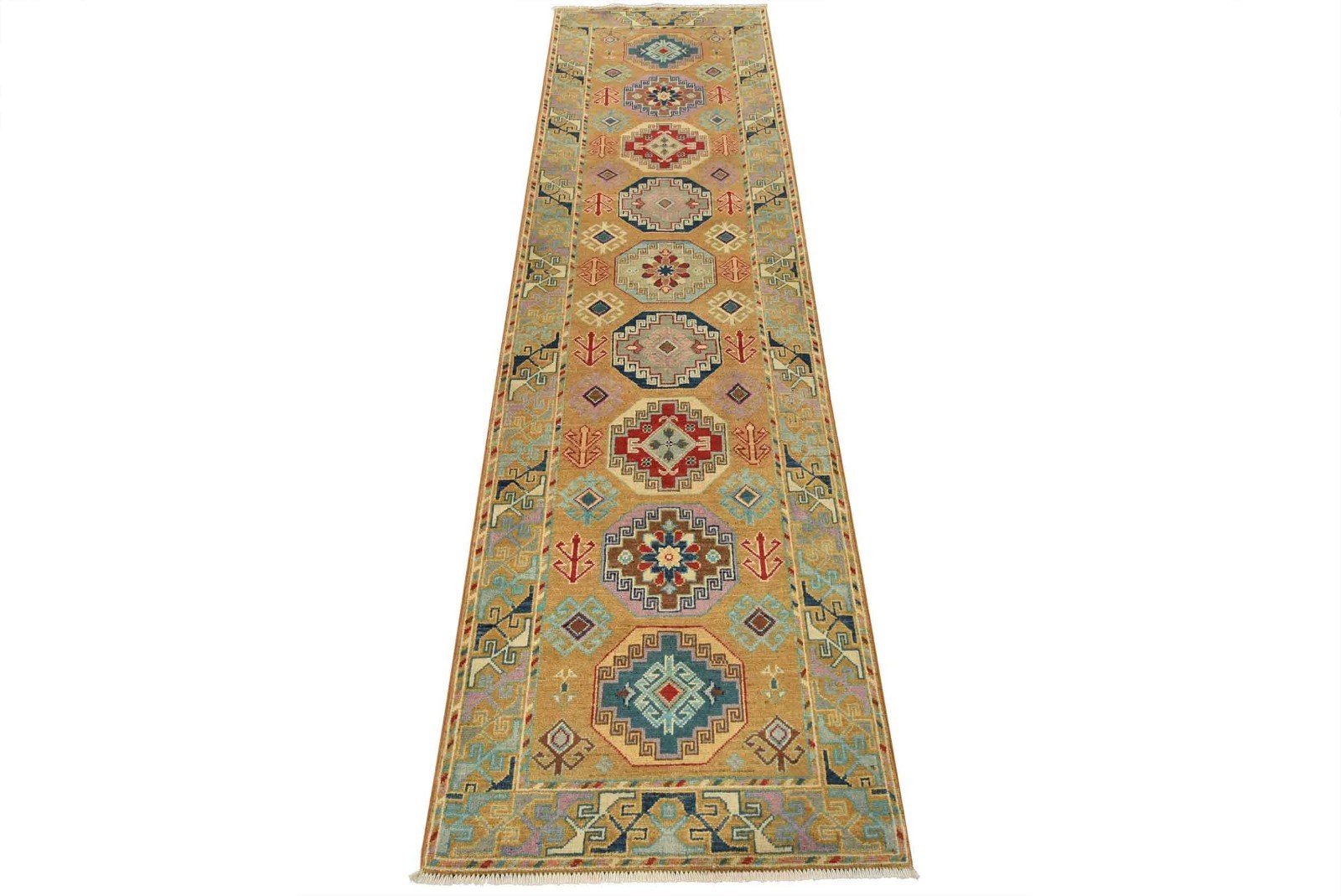 Kazak Runner 2’9” x 9’6” Brown Wool Tribal Geometric Hand-Knotted Oriental Rug