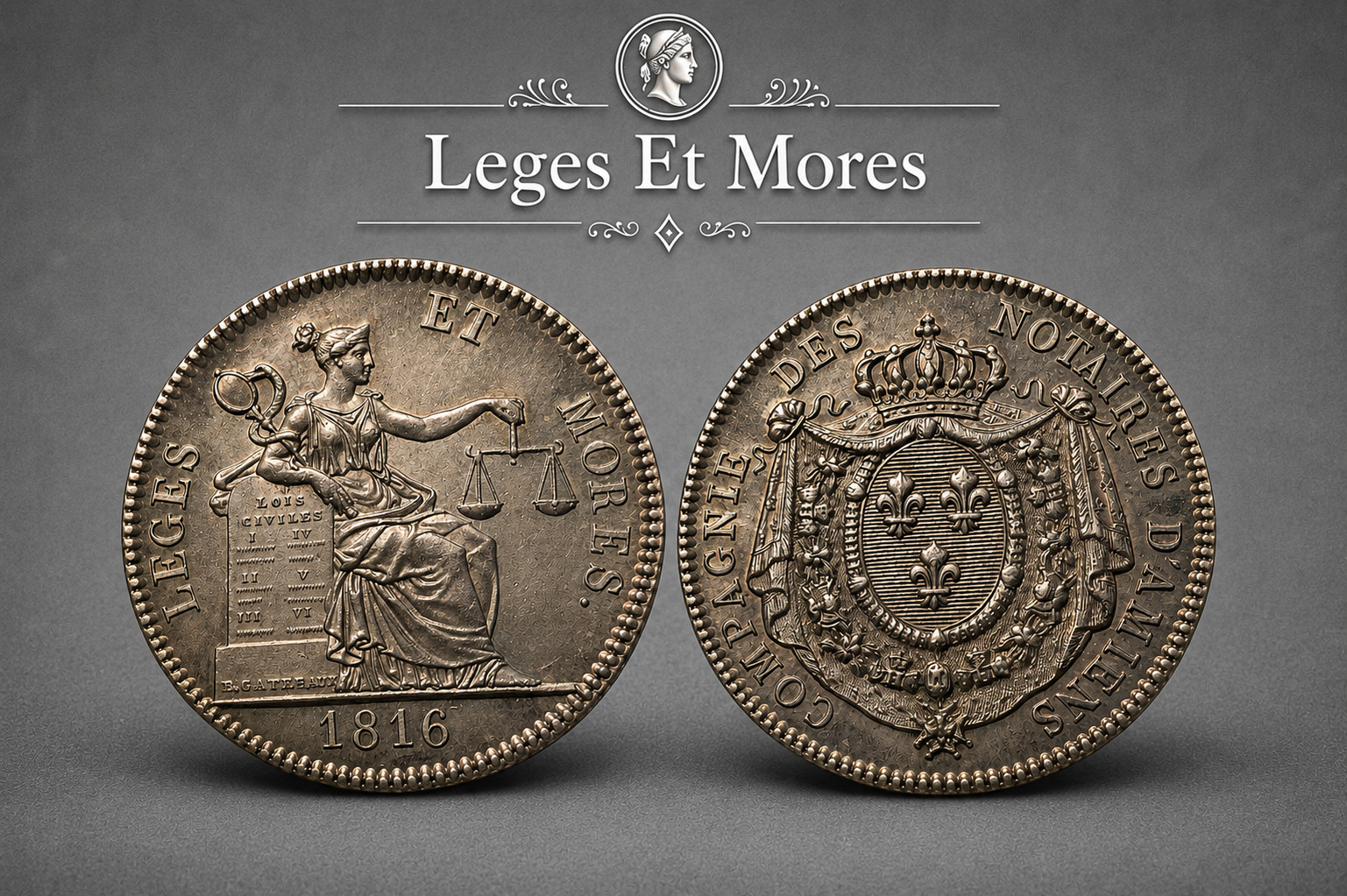 RARE 1816 LEGES ET MORES SILVER Compagnie Des Notaires D Aniens TOKEN MEDAL