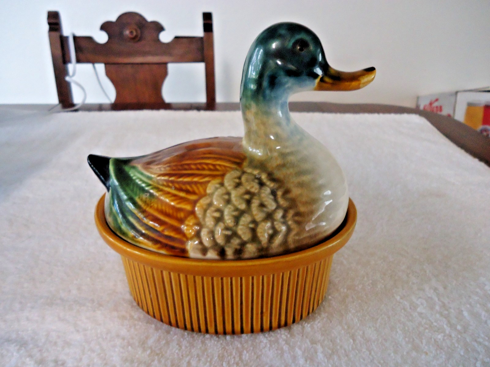 VINTAGE SUBTIL PORTUGAL MALLARD DUCK ON A NEST COVERED DISH PH2 1970s VINTAGE SUBTIL PORTUGAL MALLARD DUCK ON A NEST COVERED DISH PH2 1970s